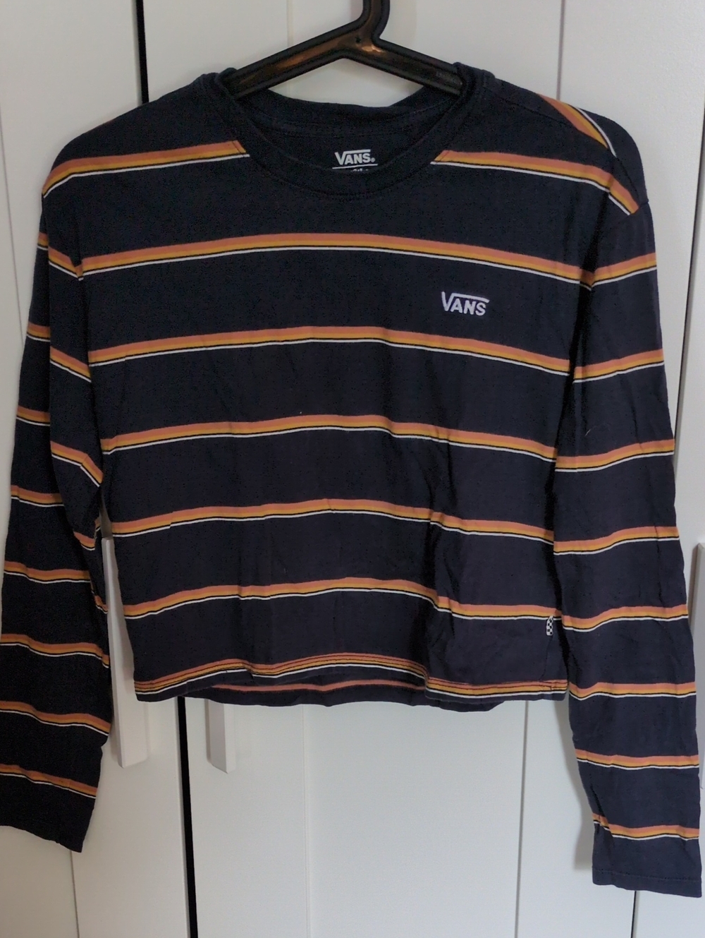 Vans Navy Long-Sleeve Stripe Tee with Orange Accents